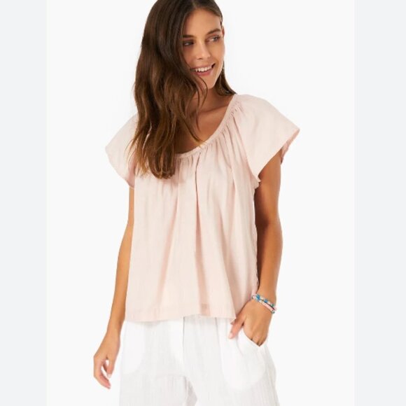 XiRENA sz S Jayde Baby Pink Stone Flutter Short Sleeve Blouse Top Boho Hippie - Picture 1 of 8